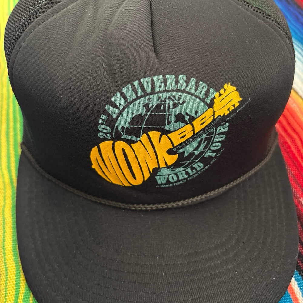 Vintage Black The Monkees Band 20th Anniversary World Tour SnapBack Hat Vtg